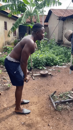 Men workout at makeshift outdoor gym in Akwanga, Nigeria