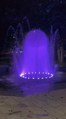 Evening visit to illuminated fountain park in Pleven, Bulgaria