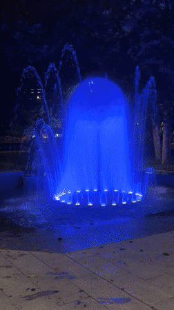 Evening visit to illuminated fountain park in Pleven, Bulgaria