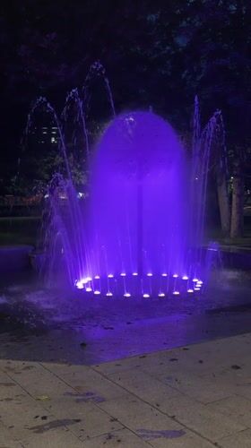 Evening visit to illuminated fountain park in Pleven, Bulgaria
