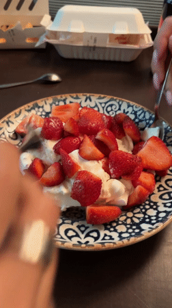 Strawberry cream dessert shared in Tel Aviv evening