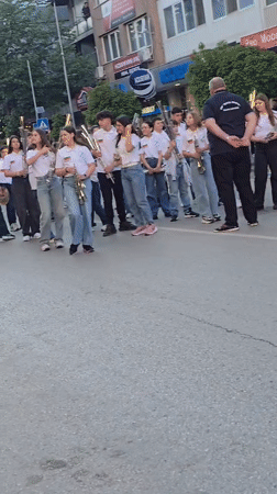 Young marching band performs in Veliko Tarnovo street parade