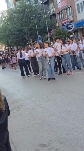 Young marching band performs in Veliko Tarnovo street parade