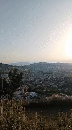 Barcelona sunset panoramas from the hills, Sagrada Família on the horizon