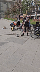 Four musicians perform outdoor concert in Moscow public square