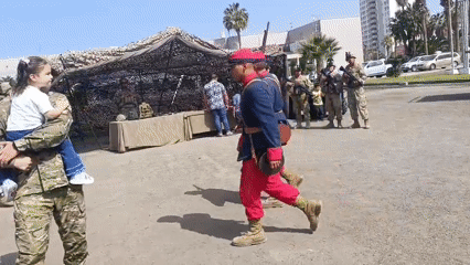 Military ceremony with public display held at Arica army barracks