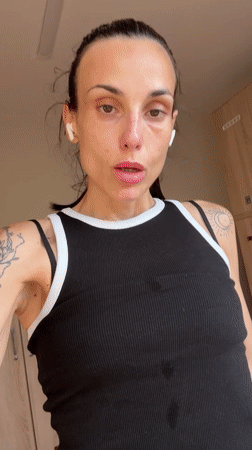 Woman records selfie video in Pleven, Bulgaria