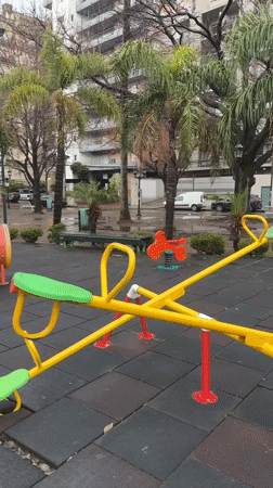 Empty wet playground in Tigre on a grey winter afternoon
