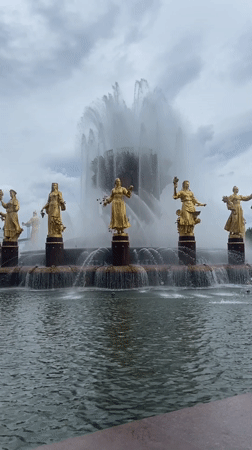 Strolling a Moscow park complex on a grey June morning