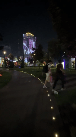 Tashkent waterfront district buzzing on a summer night