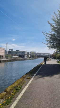 Tranquil canal scene recorded in Nancy on sunny spring day