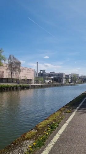 Tranquil canal scene recorded in Nancy on sunny spring day