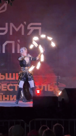 Fire performers light up a Kyiv stage in August 2026