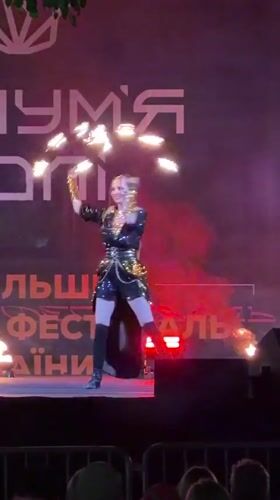 Fire performers light up a Kyiv stage in August 2026