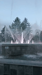 Evening fountain show draws crowds in Chaikovsky, Russia