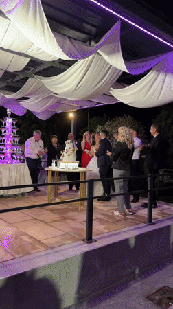 Wedding celebration with fireworks and champagne tower in Serbia