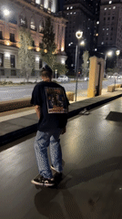 Night skateboarder spotted on Buenos Aires sidewalk