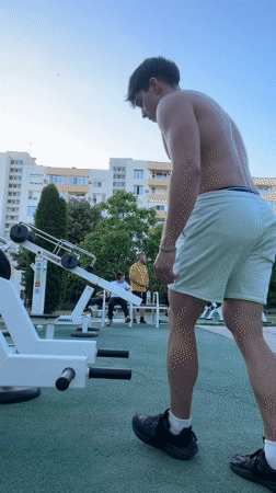 Man exercises at outdoor gym in Blagoevgrad park