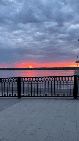 Dramatic sunset documented over Kama River in Perm, Russia