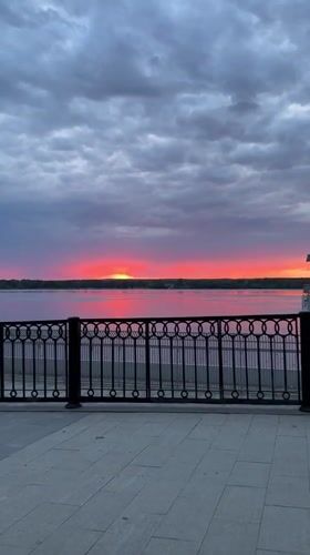 Dramatic sunset documented over Kama River in Perm, Russia