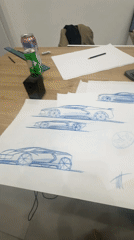 Artist sketches cars while watching Barcelona match in Turin