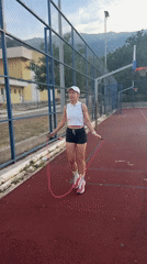 Jump rope session on a red basketball court in Budva