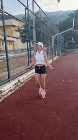 Jump rope session on a red basketball court in Budva