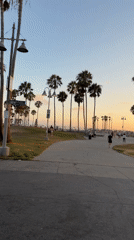 Venice Beach boardwalk at golden hour, two angles