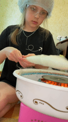Girl and rabbit spotted in Izhevsk indoor setting