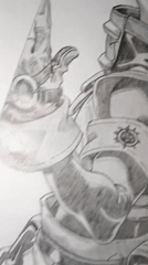Pencil drawing of excited cartoon character captured