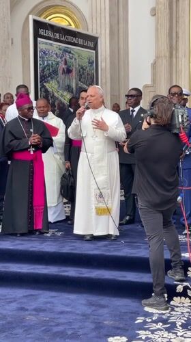 Pope Francis addresses gathering at Mongomo church ceremony