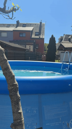 Backyard pool party with grilling documented in Luxembourg