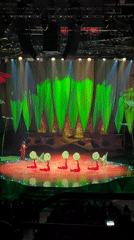 Acrobatic theater performance with colorful staging captured in Belgrade