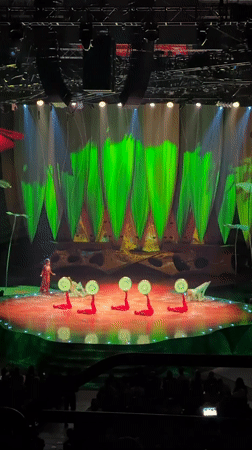 Acrobatic theater performance with colorful staging captured in Belgrade