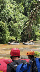Whitewater rafting documented on tropical river in Payangan, Indonesia