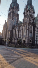 Street scenes and Gothic spires around central Lviv