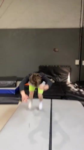 Gymnasts practice flips and tumbling at Krasnoyarsk gym