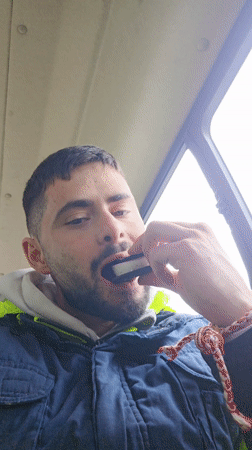 Worker enjoys Oreo snacks during break in Bulgaria