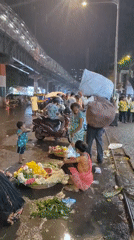 Rainy evening street life in Mumbai markets
