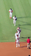 Aerial view of a baseball game on an Anaheim field