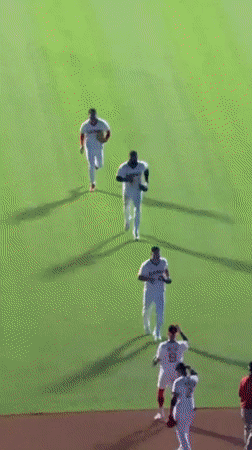 Aerial view of a baseball game on an Anaheim field