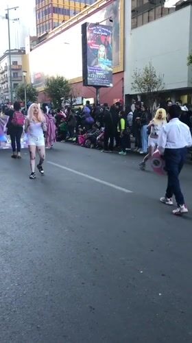 Costumed parade with flags observed in La Paz streets