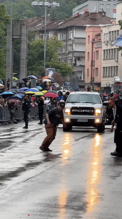 Satirical street parade with political floats draws crowds in rainy Gabrovo