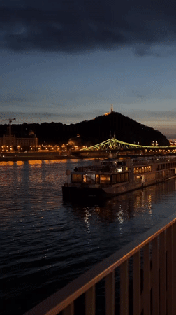 Evening scenes captured along Budapest's illuminated Danube River waterfront