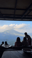 Morning views over Lake Batur from Kintamani's hilltop terrace