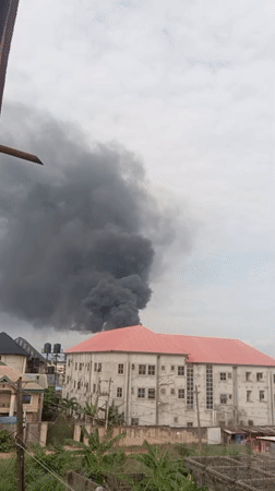 Dark smoke plume rises over Nkpor, Nigeria