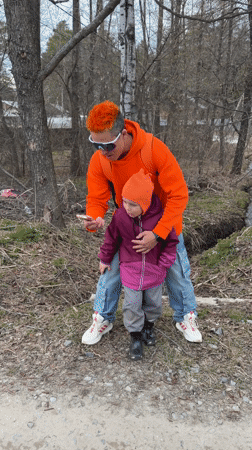 Family outdoor activities observed in Chaikovsky, Russia spring afternoon