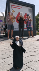 Street musicians perform at Zlín Film Festival in Czechia