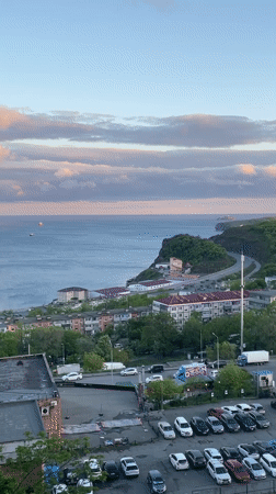 Elevated views of cloudy Vladivostok captured from high-rise building