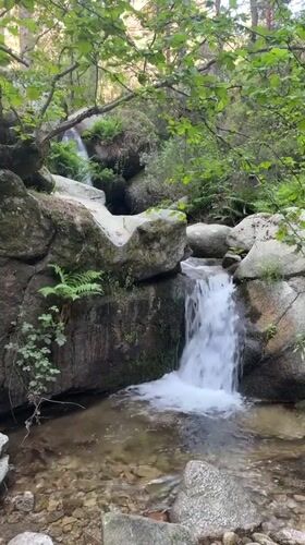 Forest waterfall and stream documented in Cercedilla, Spain